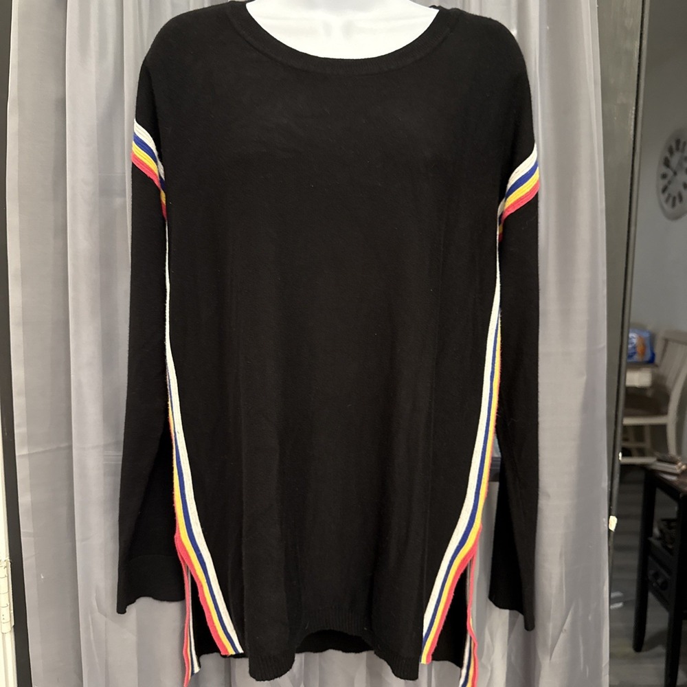 United States Sweaters Black Rainbow Stripe Trim Pullover Knit Womens Size M